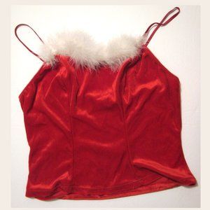 Mrs Santa Claus Christmas Velvet Velour Red with Faux Fur Trim Tank Top, L